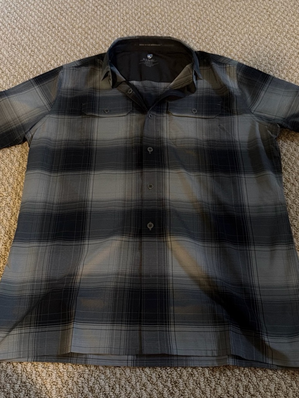 Kuhl Men's Short-Sleeve Plaid Button-Down Shirt - Black & Gray